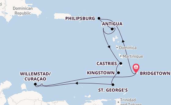 Southern Caribbean from Bridgetown, Barbados with the Britannia 
