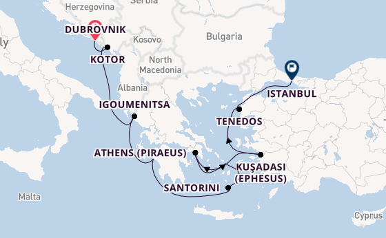 Eastern Mediterranean from Dubrovnik, Croatia with the Regatta