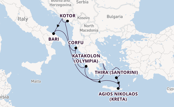Oostelijke Middellandse Zee vanaf Athene (Piraeus), Griekenland met de Allura