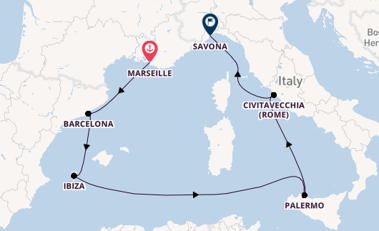 Westelijke Middellandse Zee vanaf Marseille, Frankrijk met de Costa Smeralda