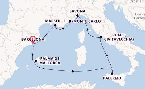 Western Mediterranean from Barcelona, Spain with the Costa Toscana