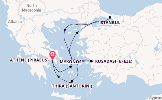 Oostelijke Middellandse Zee vanaf Athene (Piraeus), Griekenland met de Rhapsody of the Seas