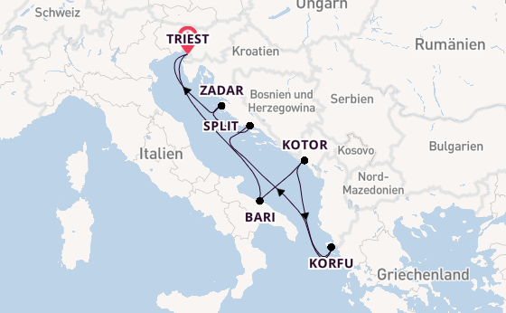 Mittelmeer ab Triest, Italien auf der Costa Deliziosa