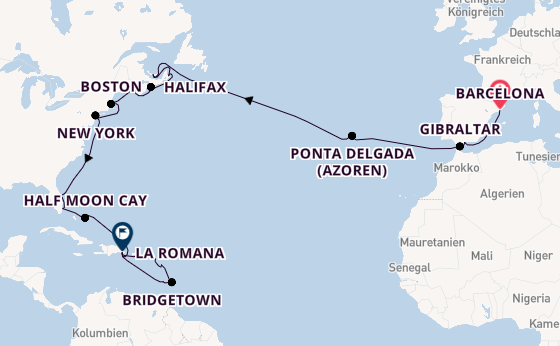 Transatlantik ab Barcelona, Spanien auf der Costa Fascinosa