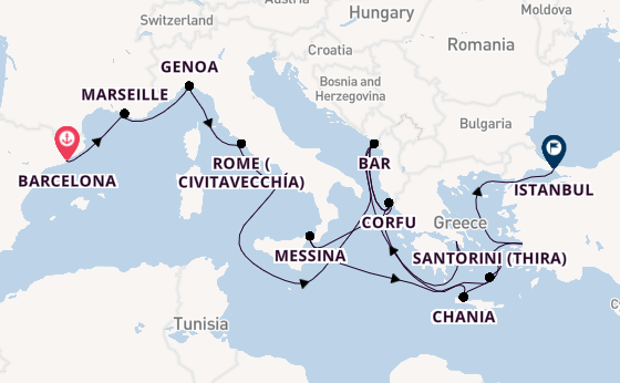 Mediterranean from Barcelona, Spain with the Sun Princess