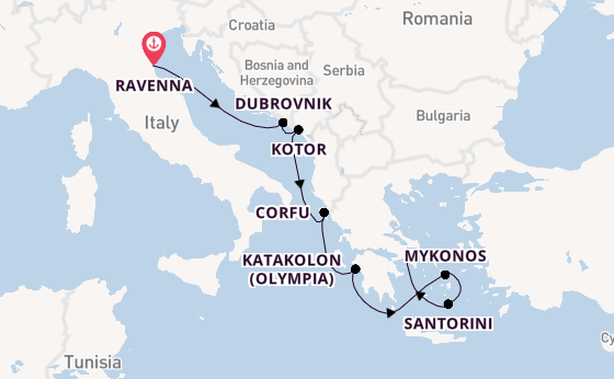Eastern Mediterranean from Ravenna, Italy with the Norwegian Gem
