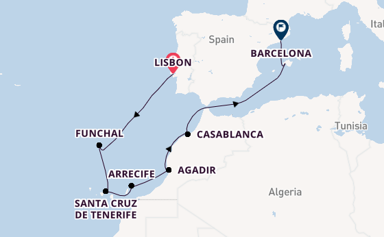 Western Mediterranean from Lisbon, Portugal with the Norwegian Star