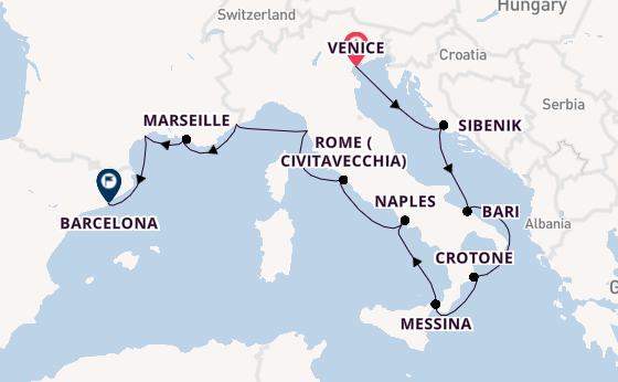 Western Mediterranean from Venice, Italy with the Viking Vela