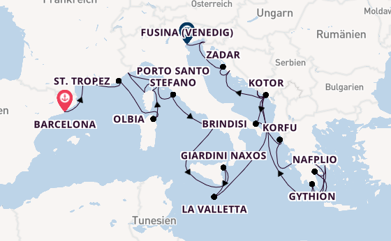 Mittelmeer ab Barcelona, Spanien auf der Seabourn Ovation