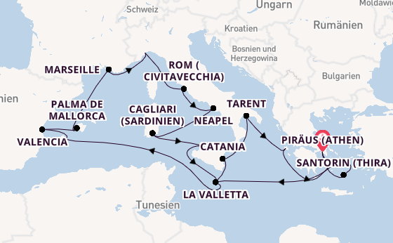 Mittelmeer ab Piräus (Athen), Griechenland auf der Costa Serena