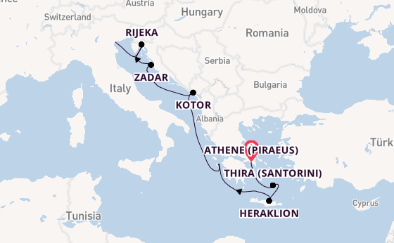Oostelijke Middellandse Zee vanaf Athene (Piraeus), Griekenland met de Costa Deliziosa