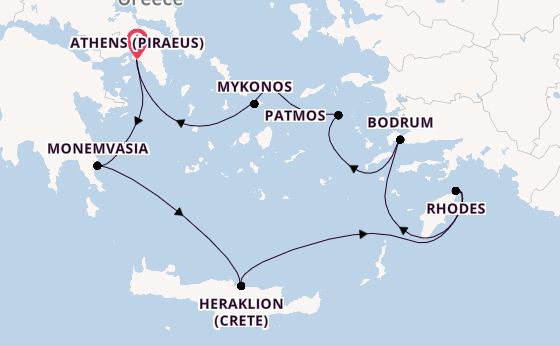 Eastern Mediterranean from Athens (Piraeus), Greece with the Azamara Onward