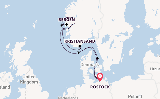 Noorwegen vanaf Rostock, Warnemünde, Duitsland met AIDAsol