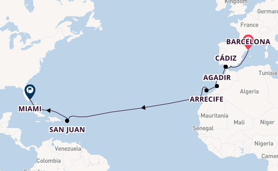 Transatlantic from Barcelona, Spain with the Seven Seas Prestige