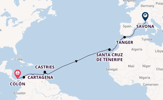 trans-Atlantisch vanaf Colón, Panama met de Artania