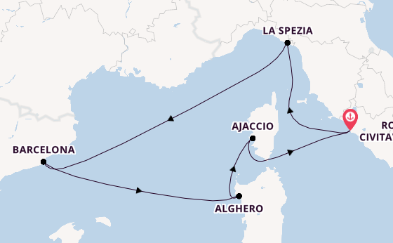 Western Mediterranean from Rome (Civitavecchia), Italy with the Queen Elizabeth