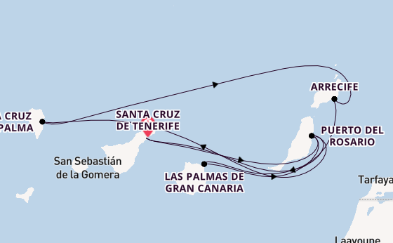 Canary Islands from Santa Cruz de Tenerife, Spain with the Costa Smeralda
