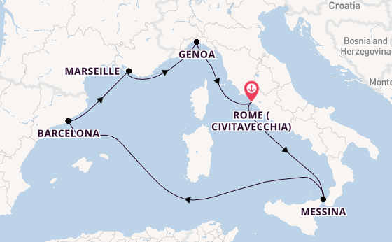 Western Mediterranean from Rome (Civitavecchia), Italy with the MSC World Europa