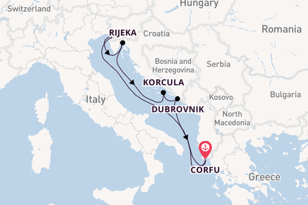 Oostelijke Middellandse Zee vanaf Corfu, Griekenland met AIDAblu