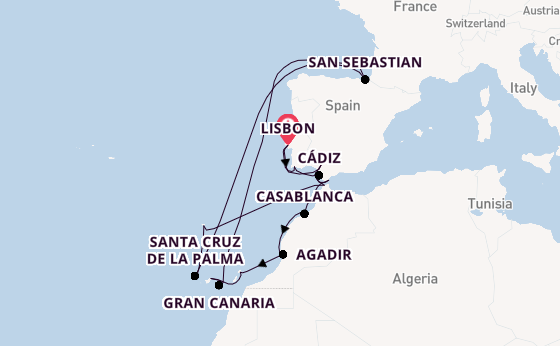 Canary Islands from Lisbon, Portugal with the Azamara Journey