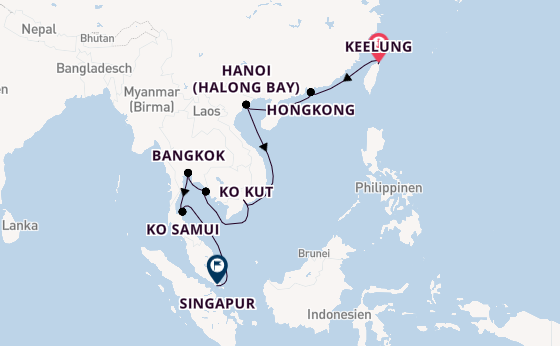 Südostasien ab Keelung, Taiwan auf der Riviera
