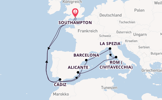 Westliches Mittelmeer ab Southampton, Großbritannien auf der Arvia