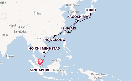 Oost-Azië vanaf Singapore, Singapore met de Diamond Princess