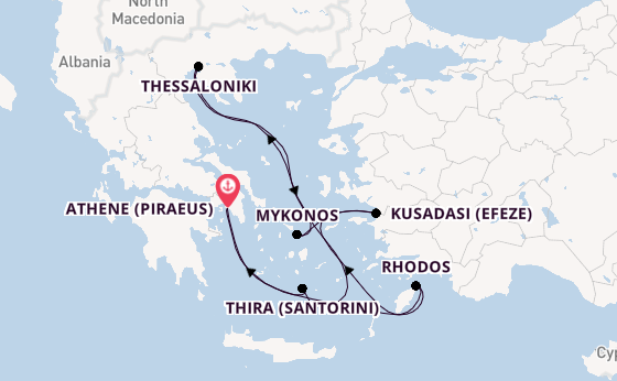 Oostelijke Middellandse Zee vanaf Athene (Piraeus), Griekenland met de Celebrity Infinity