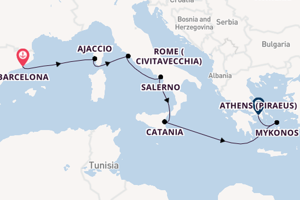 Mediterranean Sea from Barcelona, Spain with the Scarlet Lady