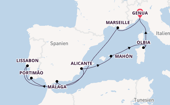 Westliches Mittelmeer ab Genua, Italien auf der MSC Sinfonia