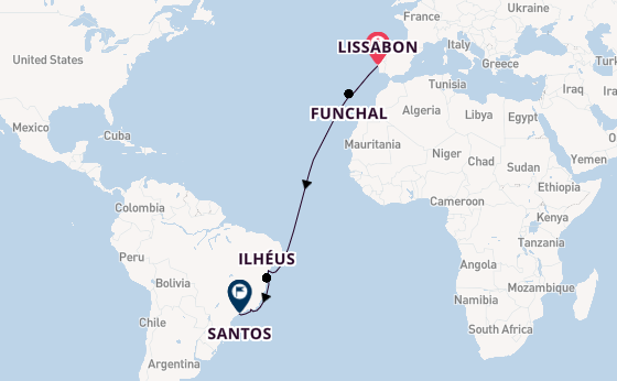 trans-Atlantisch vanaf Lissabon, Portugal met de MSC Musica