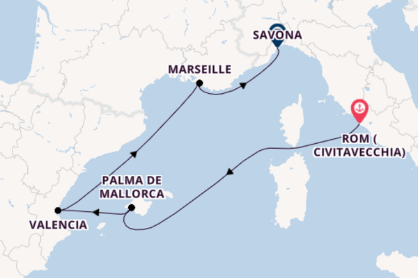 Westliches Mittelmeer ab Civitavecchia (Rom) auf der Costa Pacifica