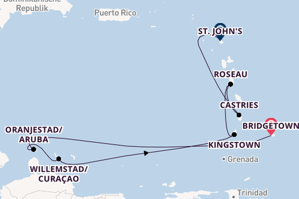 Südliche Karibik ab Bridgetown, Barbados auf der Britannia