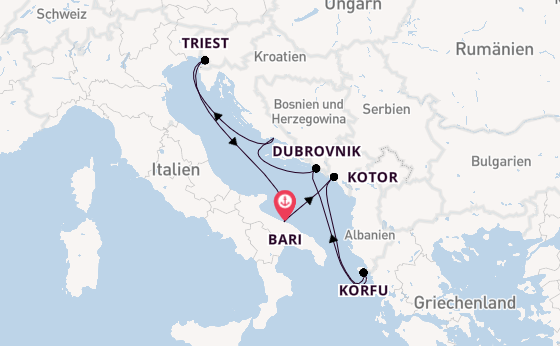 Mittelmeer ab Bari, Italien auf der Costa Deliziosa