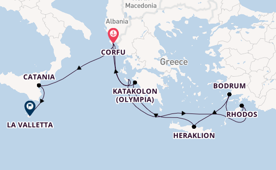 Oostelijke Middellandse Zee vanaf Corfu, Griekenland met AIDAblu