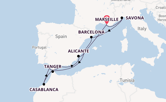 Westelijke Middellandse Zee vanaf Marseille, Frankrijk met de Costa Diadema