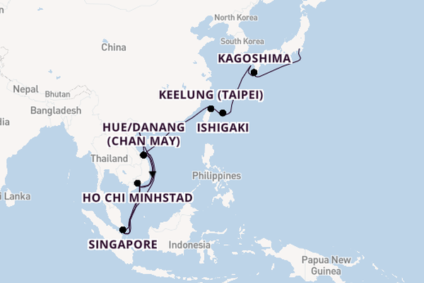 Zuidoost-Azië vanaf Tokio, Japan met de Diamond Princess