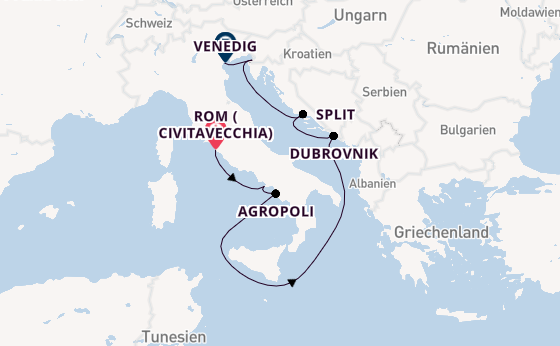 Mittelmeer ab Civitavecchia (Rom), Italien auf der Silver Ray
