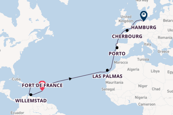 Caribbean vanaf Fort de France met AIDAbella