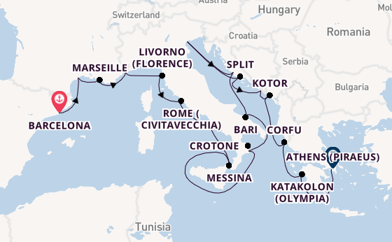 Mediterranean Sea from Barcelona, Spain with the Viking Star