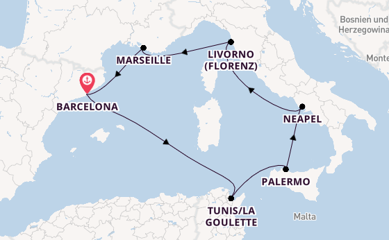 Westliches Mittelmeer ab Barcelona, Spanien auf der MSC Meraviglia