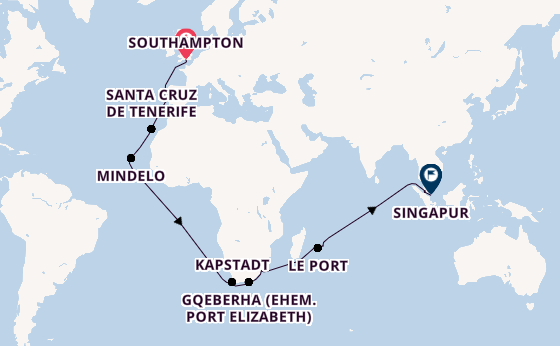 Südafrika ab Southampton, Großbritannien auf der Queen Elizabeth
