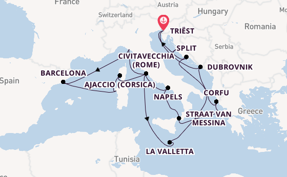 Middellandse Zee vanaf Triëst, Italië met de Queen Elizabeth