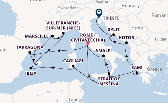 Western Mediterranean from Rome (Civitavecchia), Italy with the Queen Victoria
