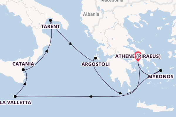Middellandse Zee vanaf Athene (Piraeus), Griekenland met de Costa Fascinosa