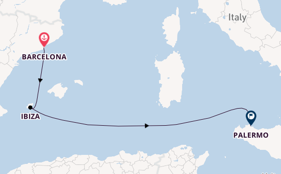 Western Mediterranean from Barcelona, Spain with the Costa Smeralda
