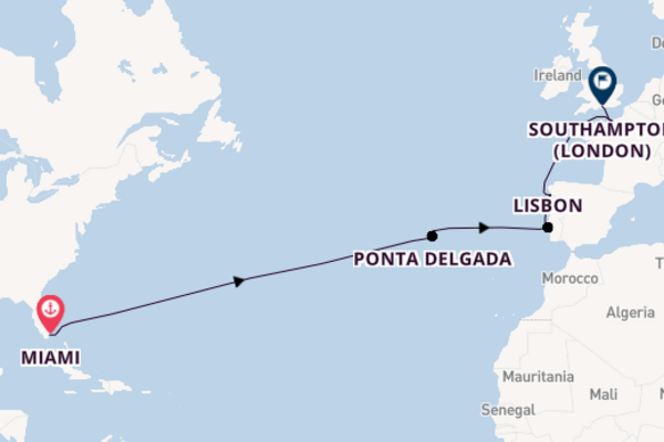 Journey from Miami to Southampton (London) via Ponta Delgada