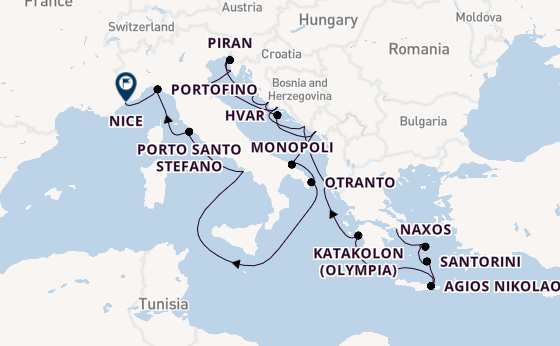 Mediterranean Sea from Athens (Piraeus), Greece with the Silver Shadow