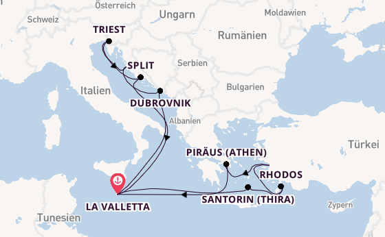 Mittelmeer ab La Valletta, Malta auf der Azura