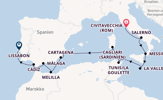 Mittelmeer ab Civitavecchia (Rom), Italien auf der Sonata (Oceania)